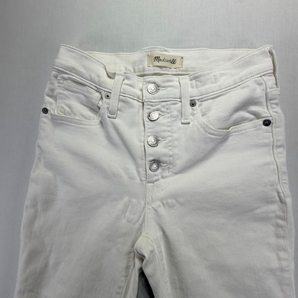 Madewell Denim - Madewell 9" Mid Rise Skinny Jeans White Button Fly Frayed Hem Size‎ 25